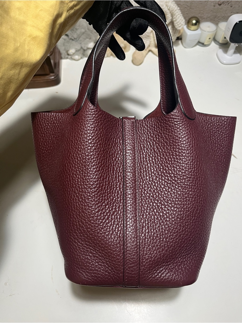 Hermes Bordeaux Togo Leather Bucket Tote with Silver-Tone Padlock - Picture 4 of 16